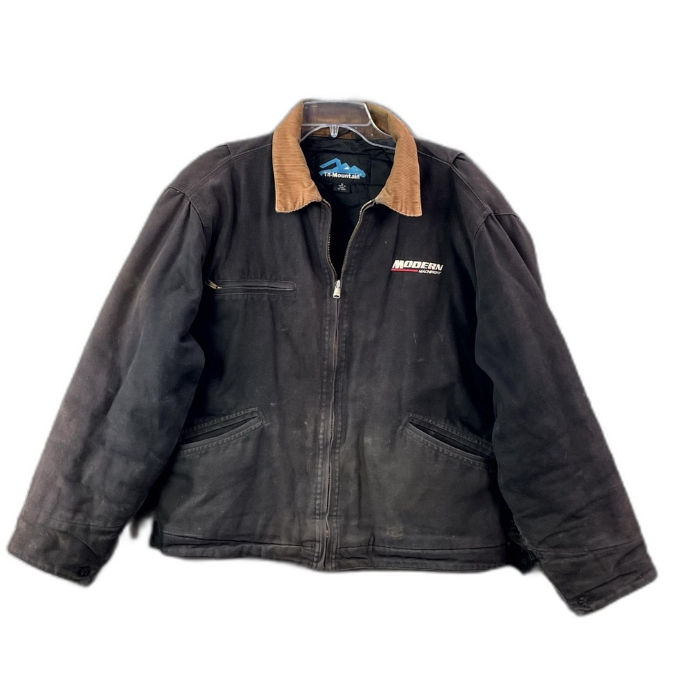 Tri-Mountain Jacket Mens Medium Black Cotton Full Zip Corduroy Collar Outdoor